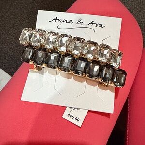 Anna & Ava Gold-Tone hair clips  Duo with Clear and Smoky Crystals